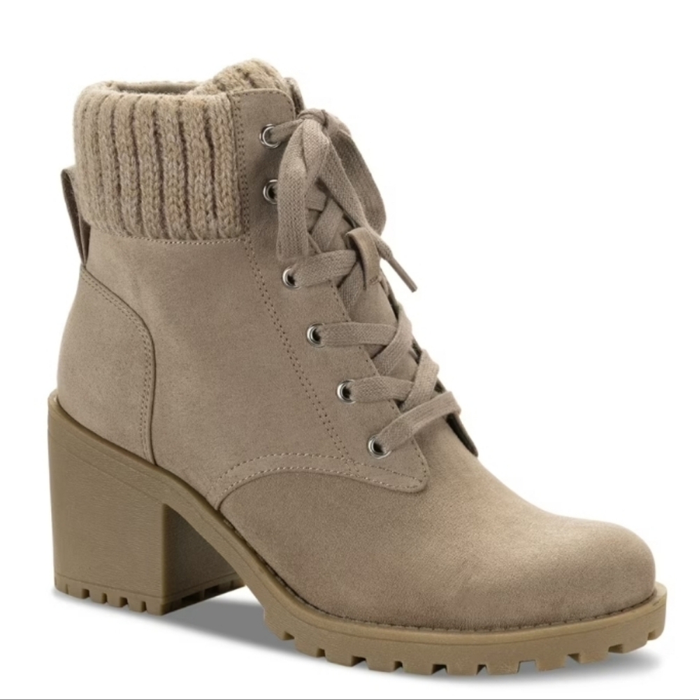 Sun N Stone Women's Mushroom Micro Lace Up Heeled Boot, Size 9.5M - Picture 1 of 9
